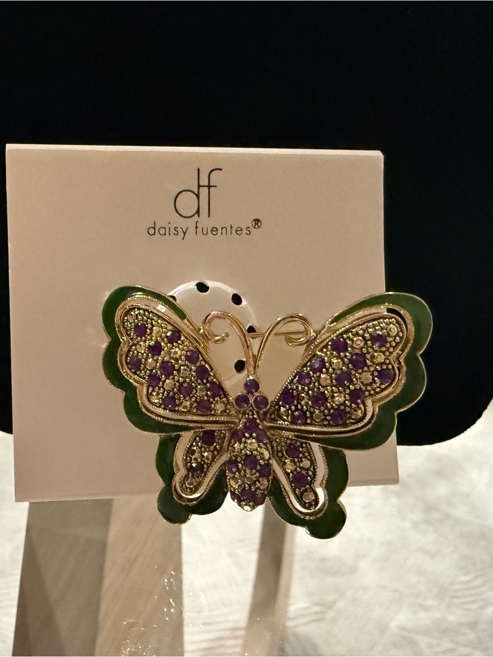 Daisy Fuentes Gold-Tone Butterfly Brooch with Green Enamel & Purple Stones